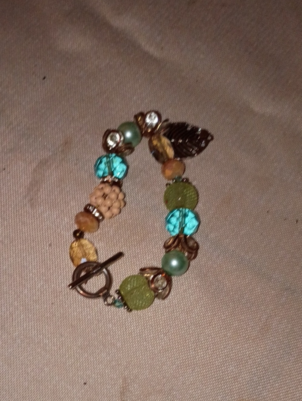 Multi-Color Beaded Leaf Charm Bracelet - Green & Turquoise